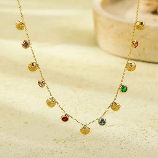 Golden Shell Gem Necklace