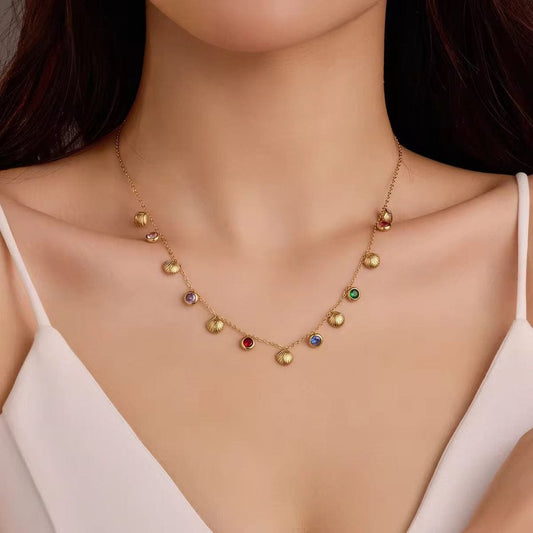Golden Shell Gem Necklace
